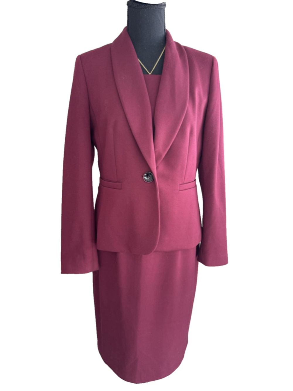 Kasper 8 Burgundy Wine Classic Career Dress & Jacket Blazer Suit Poly Stretch